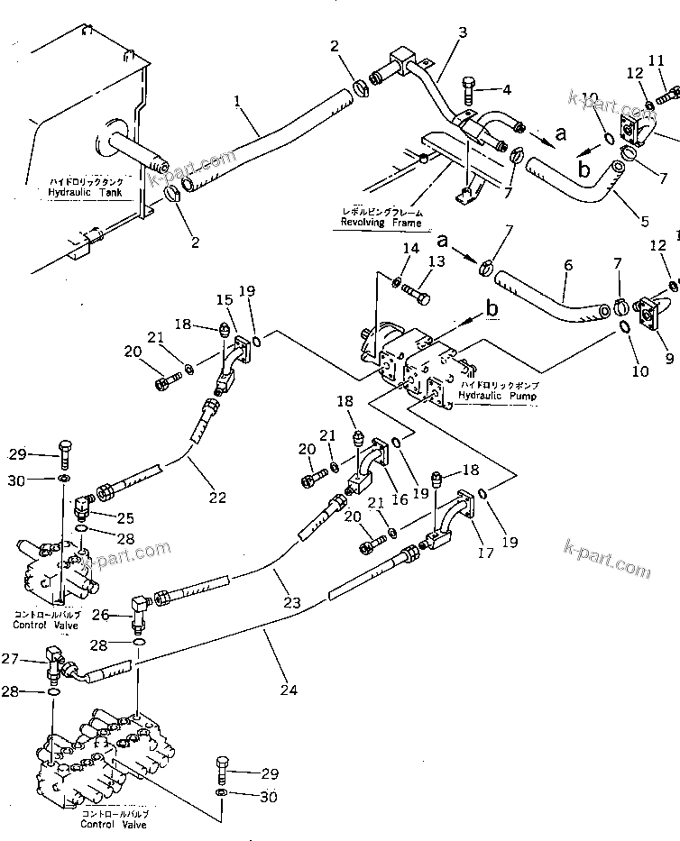 Komatsu parts book diagram for PC07-2 S/N 3001-UP: HYDRAULIC PIPING  (SUCTION AND DELIVERRY LINE)(#3001-5460)