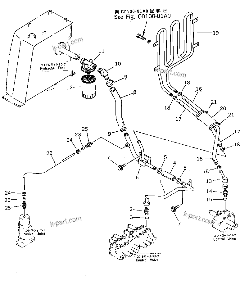 Komatsu parts book diagram for PC07-2 S/N 3001-UP: HYDRAULIC PIPING  (RETURN AND DRAIN LINE)(#3001-5460)