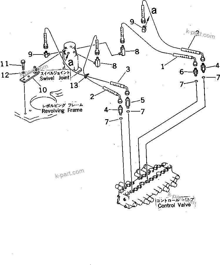 Komatsu parts book diagram for PC07-2 S/N 3001-UP: HYDRAULIC PIPING (TRAVEL MOTOR LINE) (UPPER)(#5461-)