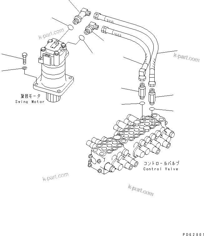 Komatsu parts book diagram for PC07-2 S/N 3001-UP: HYDRAULIC PIPING (SWING MOTOR LINE)(#5461-)