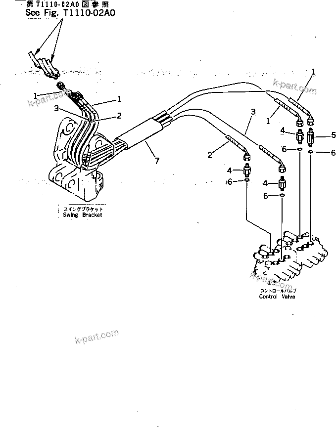 Komatsu parts book diagram for PC07-2 S/N 3001-UP: HYDRAULIC PIPING (ARM AND BUCKET CYLINDER LINE)(#3001-5460)