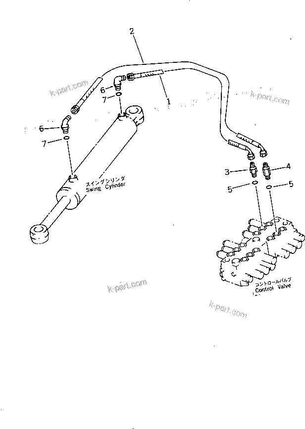 Komatsu parts book diagram for PC07-2 S/N 3001-UP: HYDRAULIC PIPING (BOOM SWING CYLINDER LINE)(#3001-5460)