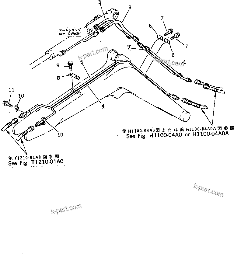 Komatsu parts book diagram for PC07-2 S/N 3001-UP: HYDRAULIC PIPING (ARM AND BUCKET CYLINDER LINE)
