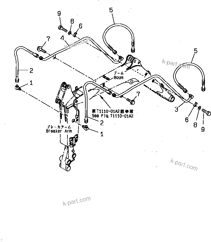 Komatsu parts book diagram for PC07-2 S/N 3001-UP: ATTACHMENT HYDRAULIC PIPING (FOR BREAKER ARM) (BOOM SIDE)(#5461-)