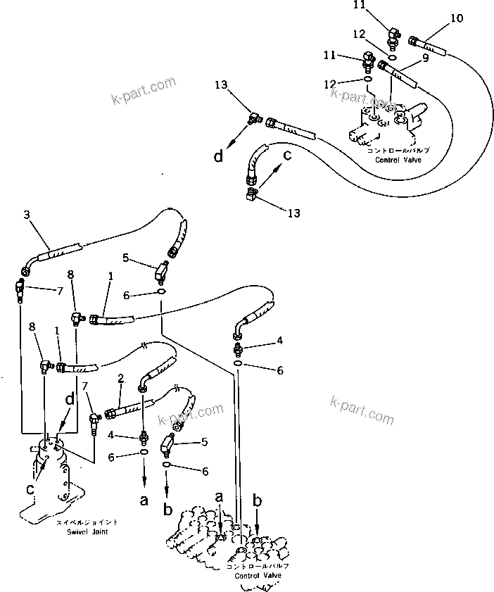 Komatsu parts book diagram for PC10-6 S/N 20001-UP: HYDRAULIC PIPING (TRAVEL AND BLADE LINE)(#20001-21445)