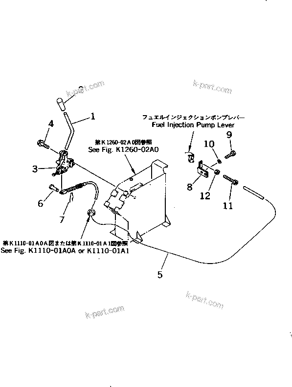 Komatsu parts book diagram for PC10-7 S/N 25001-UP: FUEL CONTROL LEVER AND LINKAGE(#27777-)