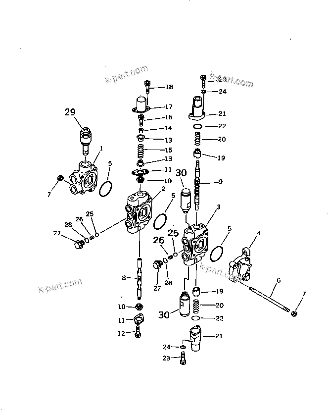 Komatsu parts book diagram for PC10-7 S/N 25001-UP: HYDRAULIC CONTROL VALVE (2-SPOOL)(1/2)(#27777-)