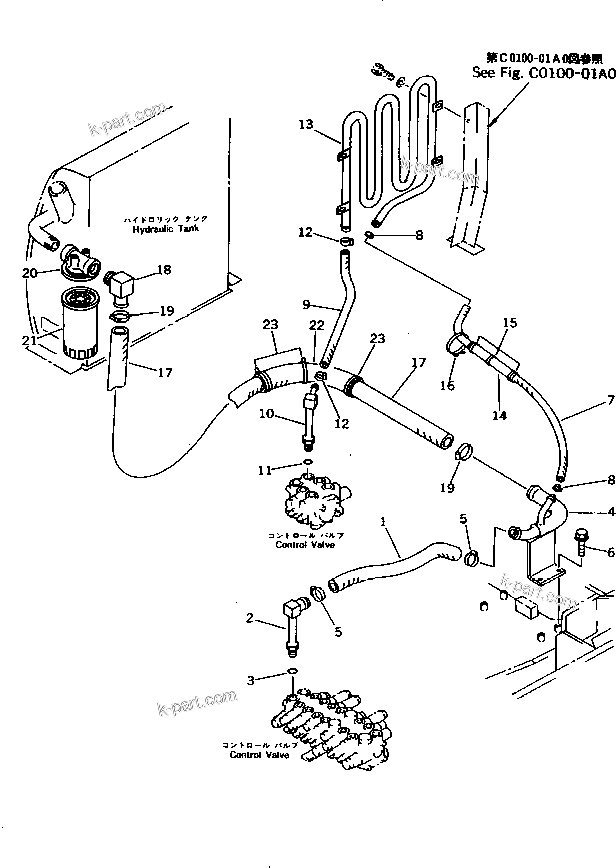 Komatsu parts book diagram for PC10-7 S/N 25001-UP: HYDRAULIC PIPING (OIL COOLER AND RETURN LINE)(#25001-27776)