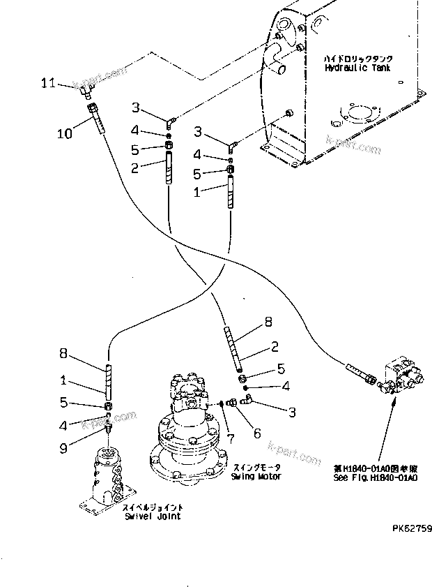 Komatsu parts book diagram for PC10-7 S/N 25001-UP: HYDRAULIC PIPING (DRAIN LINE)(#27777-)