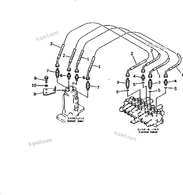Komatsu parts book diagram for PC10-7 S/N 25001-UP: HYDRAULIC PIPING (TRAVEL MOTOR LINE) (UPPER)