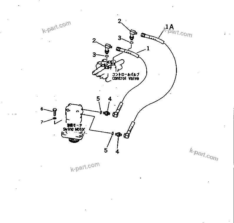 Komatsu parts book diagram for PC10-7 S/N 25001-UP: HYDRAULIC PIPING (SWING MOTOR LINE)