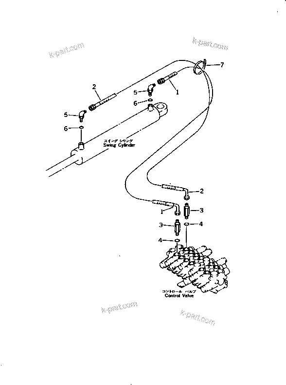 Komatsu parts book diagram for PC10-7 S/N 25001-UP: HYDRAULIC PIPING (BOOM SWING CYLINDER LINE)