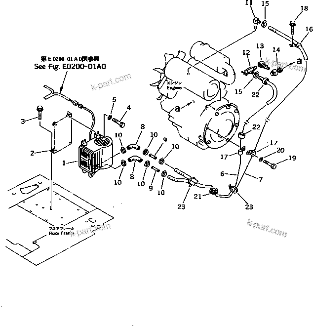 Komatsu parts book diagram for PC10-7 S/N 25001-UP: CAR HEATER AND PIPING (FOR CAB)