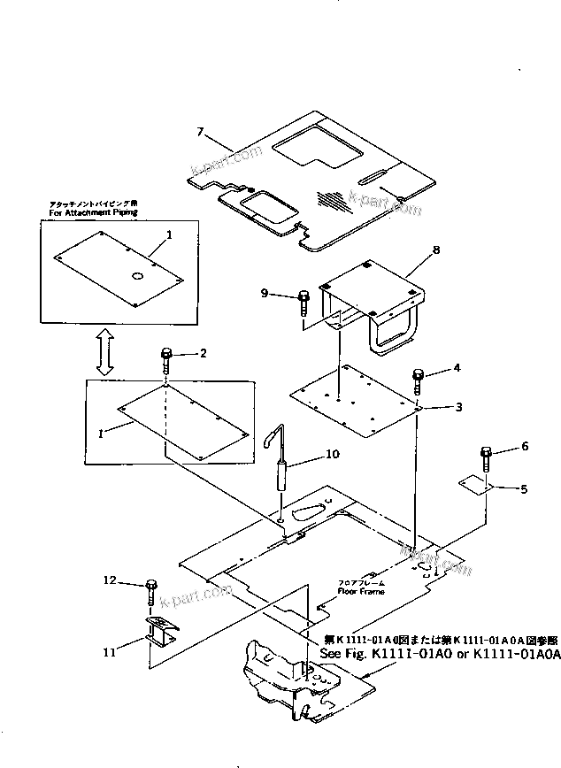 Komatsu parts book diagram for PC10-7 S/N 25001-UP: FLOOR PLATE AND SWING LOCK PIN (FOR CANOPY)(#25001-27776)