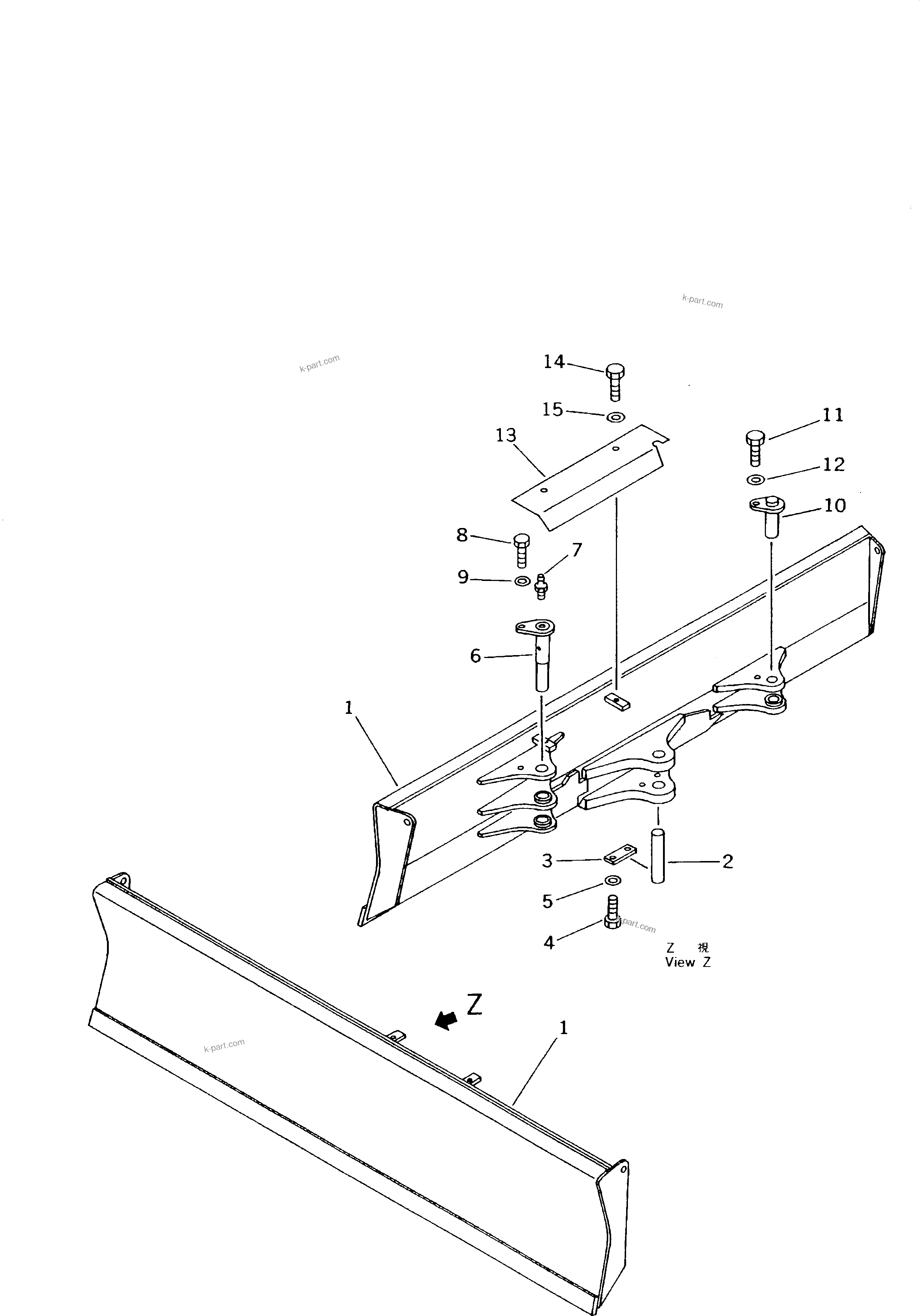 Komatsu parts book diagram for PC10-7 S/N 25001-UP: POWER TILT MECHANICAL ANGLE BLADE (1/2)