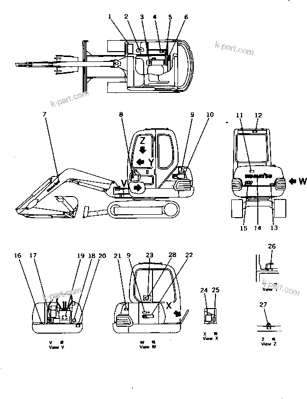Komatsu parts book diagram for PC10-7 S/N 25001-UP: MARKS AND PLATES (2-WAY QUICK SHIFTER) (JAPANESE) (FOR CAB)(#26599-)
