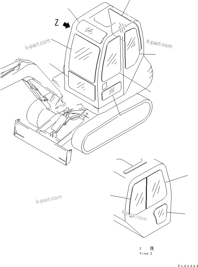 Komatsu parts book diagram for PC10-7 S/N 25001-UP: GLASS (FOR CAB)(#27777-)