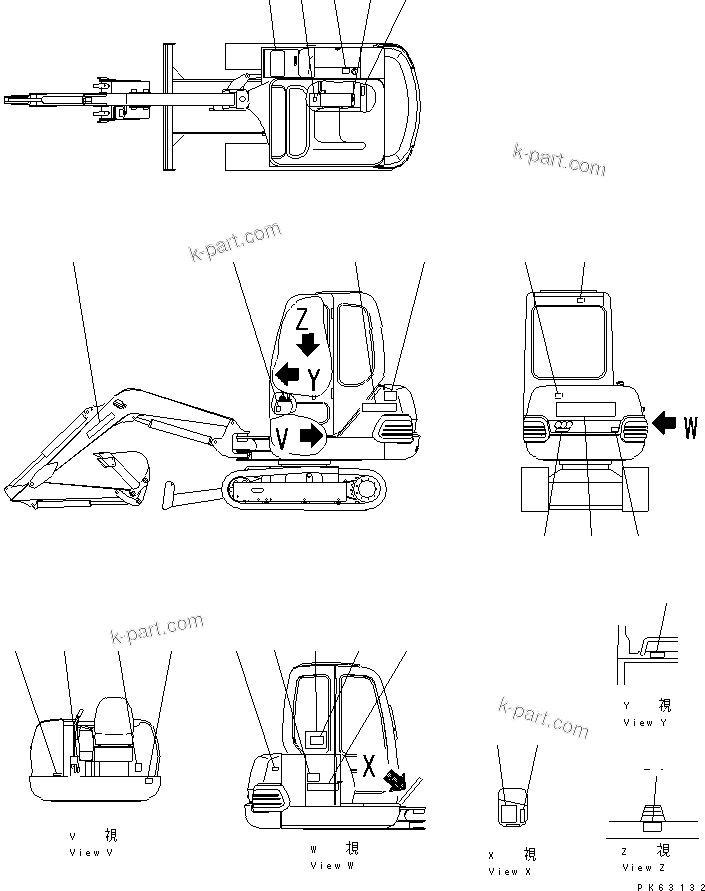Komatsu parts book diagram for PC10-7 S/N 25001-UP: MARKS AND PLATES (JIS PATTERN) (JAPANESE) (FOR CAB)(#27777-)