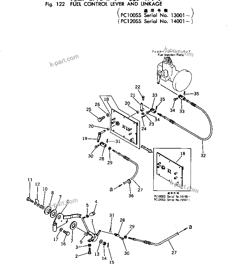 Komatsu parts book diagram for PC100-2 S/N 13001-UP: FUEL CONTROL LEVER AND LINKAGE (PC100SS)