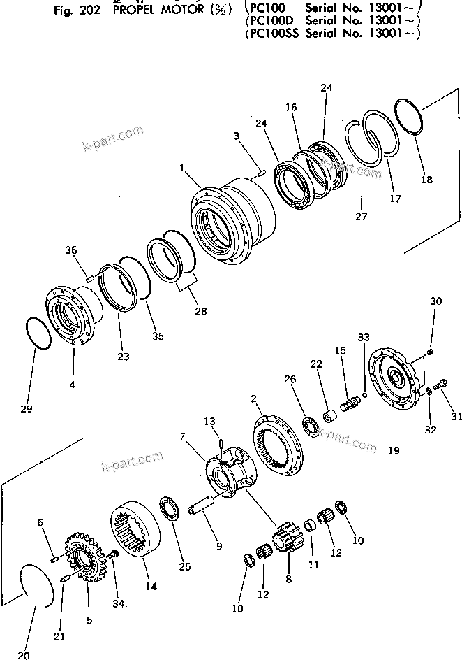 Komatsu parts book diagram for PC100-2 S/N 13001-UP: PROPEL MOTOR (2/2)