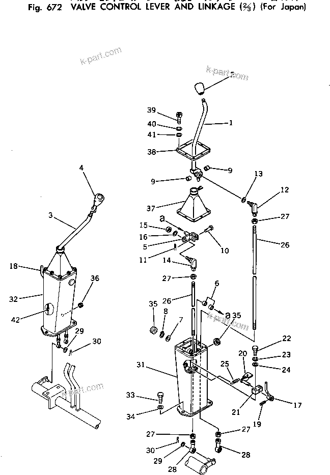 Komatsu parts book diagram for PC100-2 S/N 13001-UP: VALVE CONTROL LEVER AND LINKAGE (2/3) (FOR JAPAN)