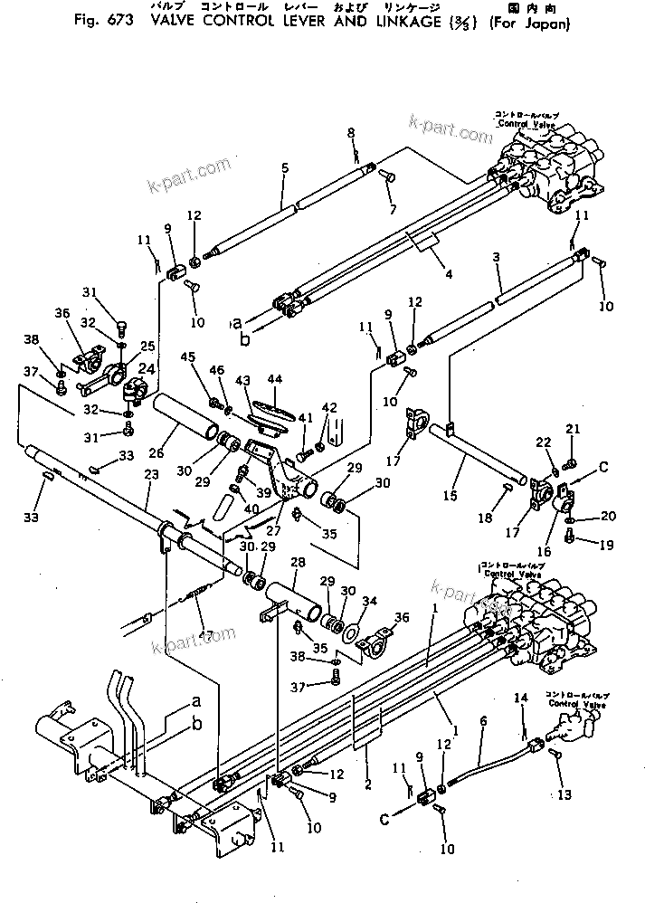Komatsu parts book diagram for PC100-2 S/N 13001-UP: VALVE CONTROL LEVER AND LINKAGE (3/3) (FOR JAPAN)