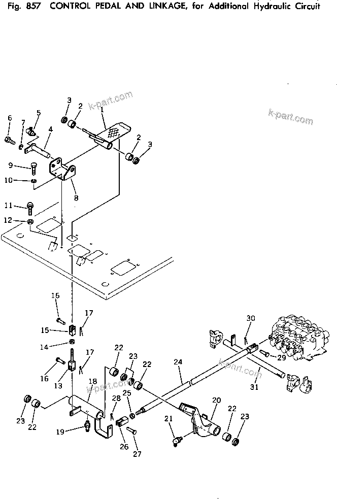 Komatsu parts book diagram for PC100-2 S/N 13001-UP: CONTROL PEDAL AND LINKAGE FOR ADDITIONAL HYDRAULIC CIRCUIT