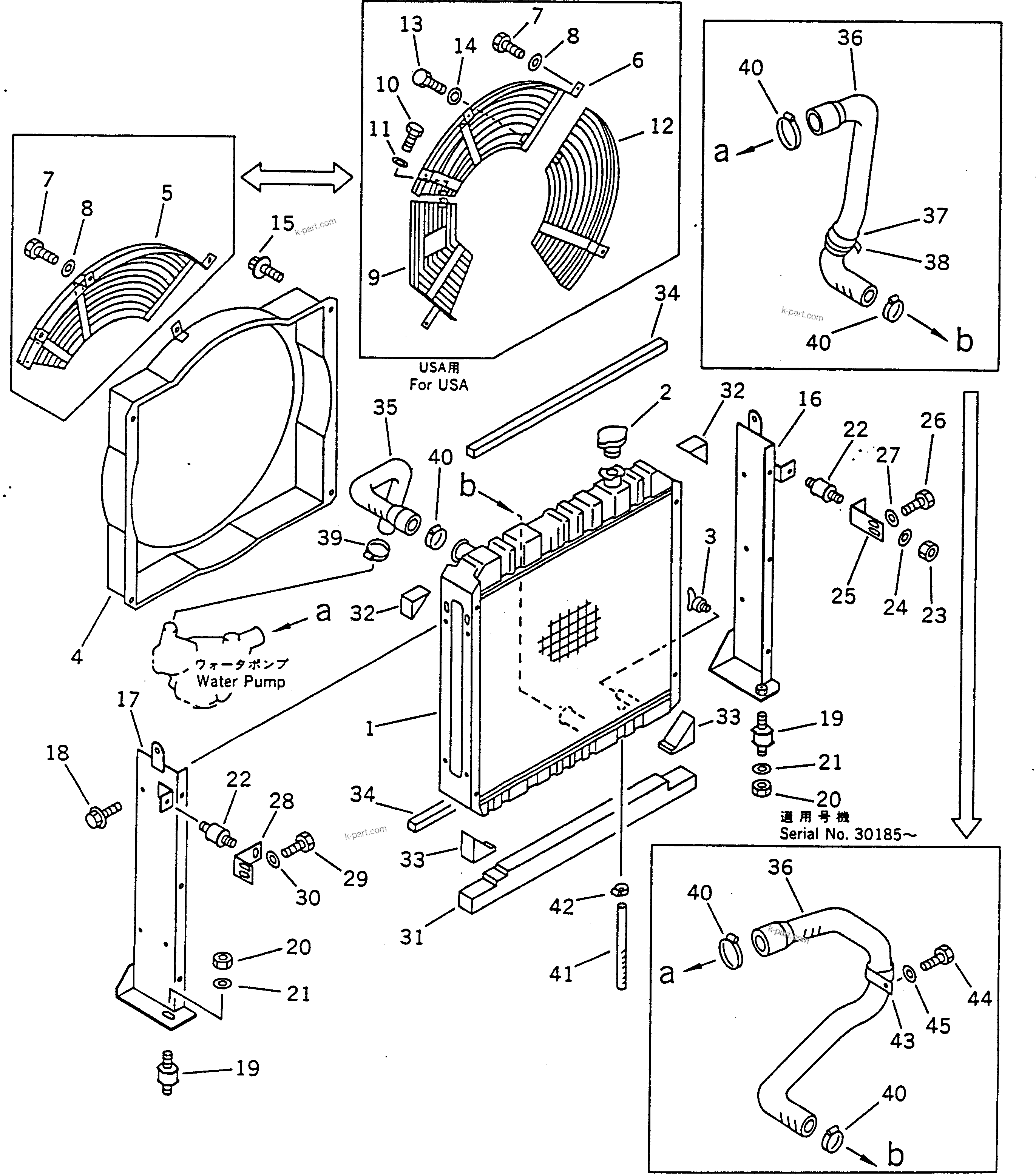 Komatsu parts book diagram for PC100-5 S/N 28001-UP: RADIATOR AND PIPING (FOR EXCEPT JAPAN)