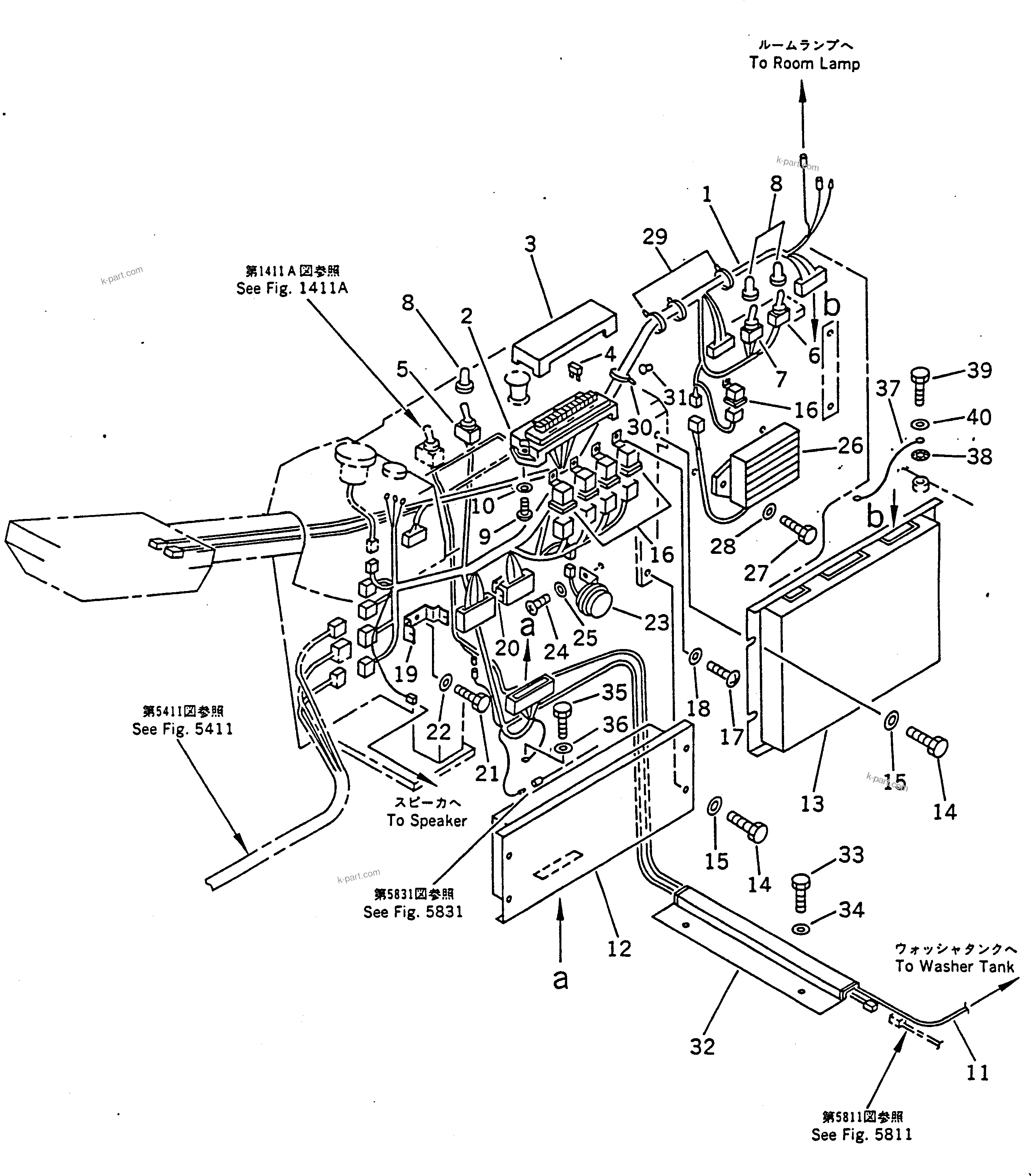 Komatsu parts book diagram for PC100-5 S/N 28001-UP: ELECTRICAL SYSTEM (INSTRUMENT PANEL LINE)                        (FOR LONG LEVER CONTROL)(#32402-)