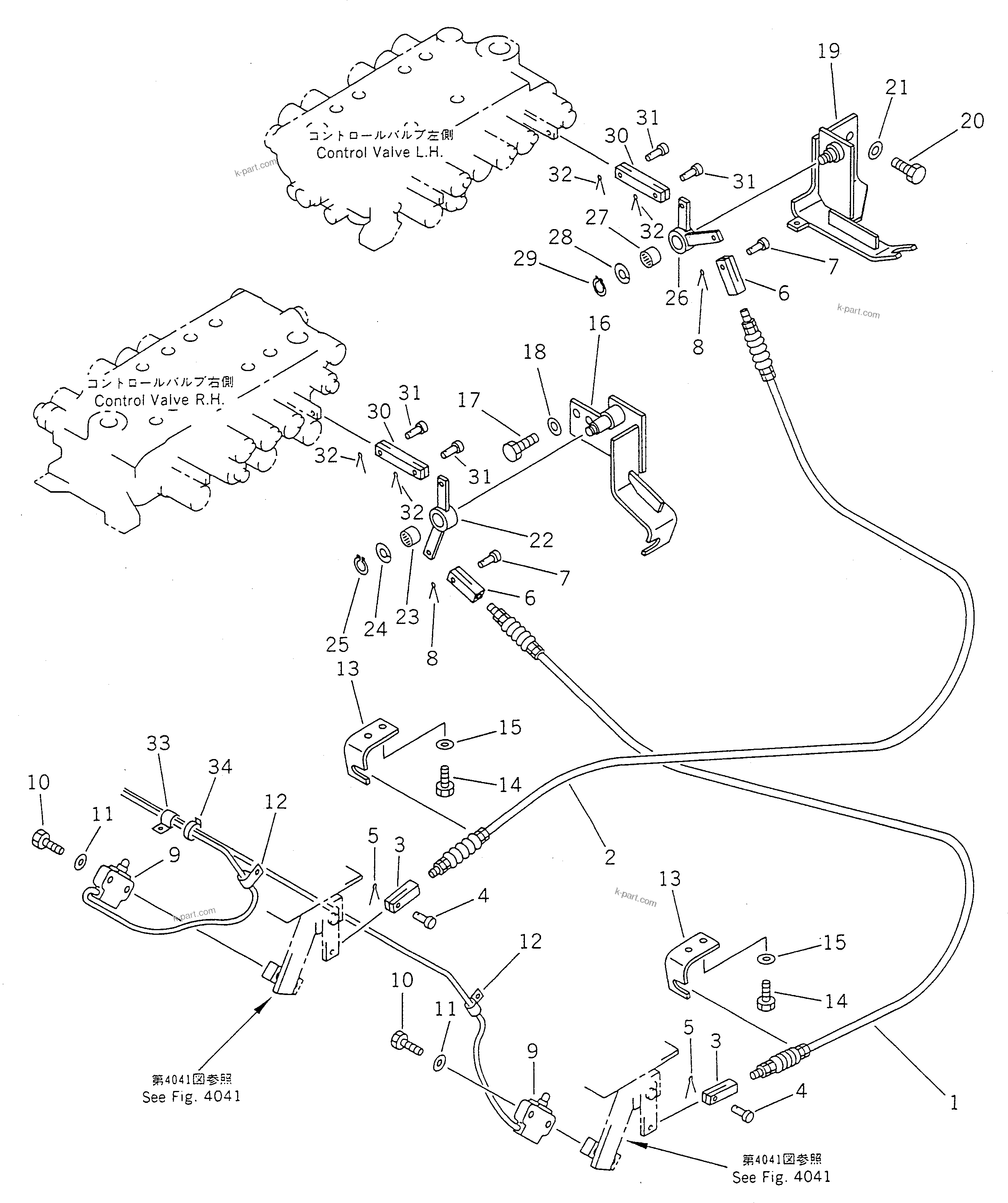Komatsu parts book diagram for PC100-5 S/N 28001-UP: CONTROL PEDAL AND LINKAGE (2/2) (2-ACTUATER ATTACHMENT)