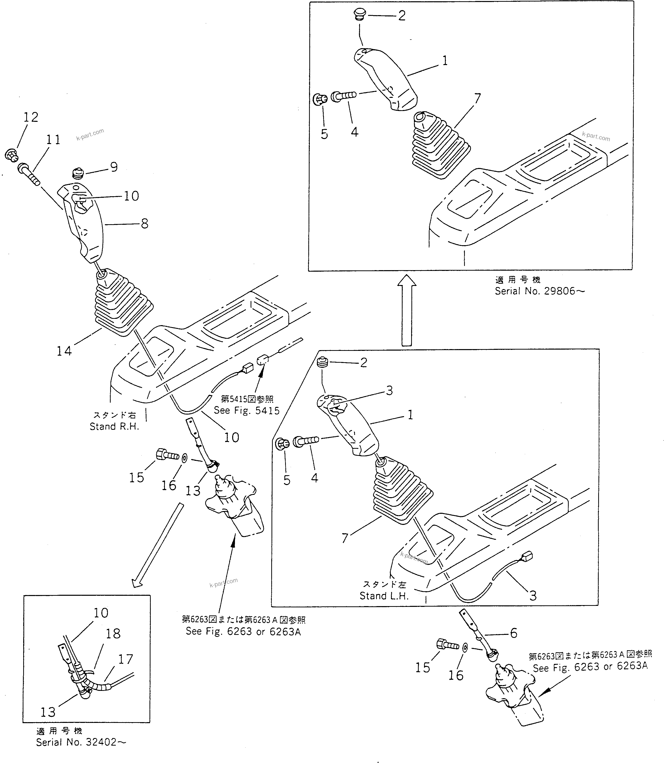 Komatsu parts book diagram for PC100-5 S/N 28001-UP: WORK EQUIPMENT CONTROL LEVER (FOR WRIST CONTROL LEVER)