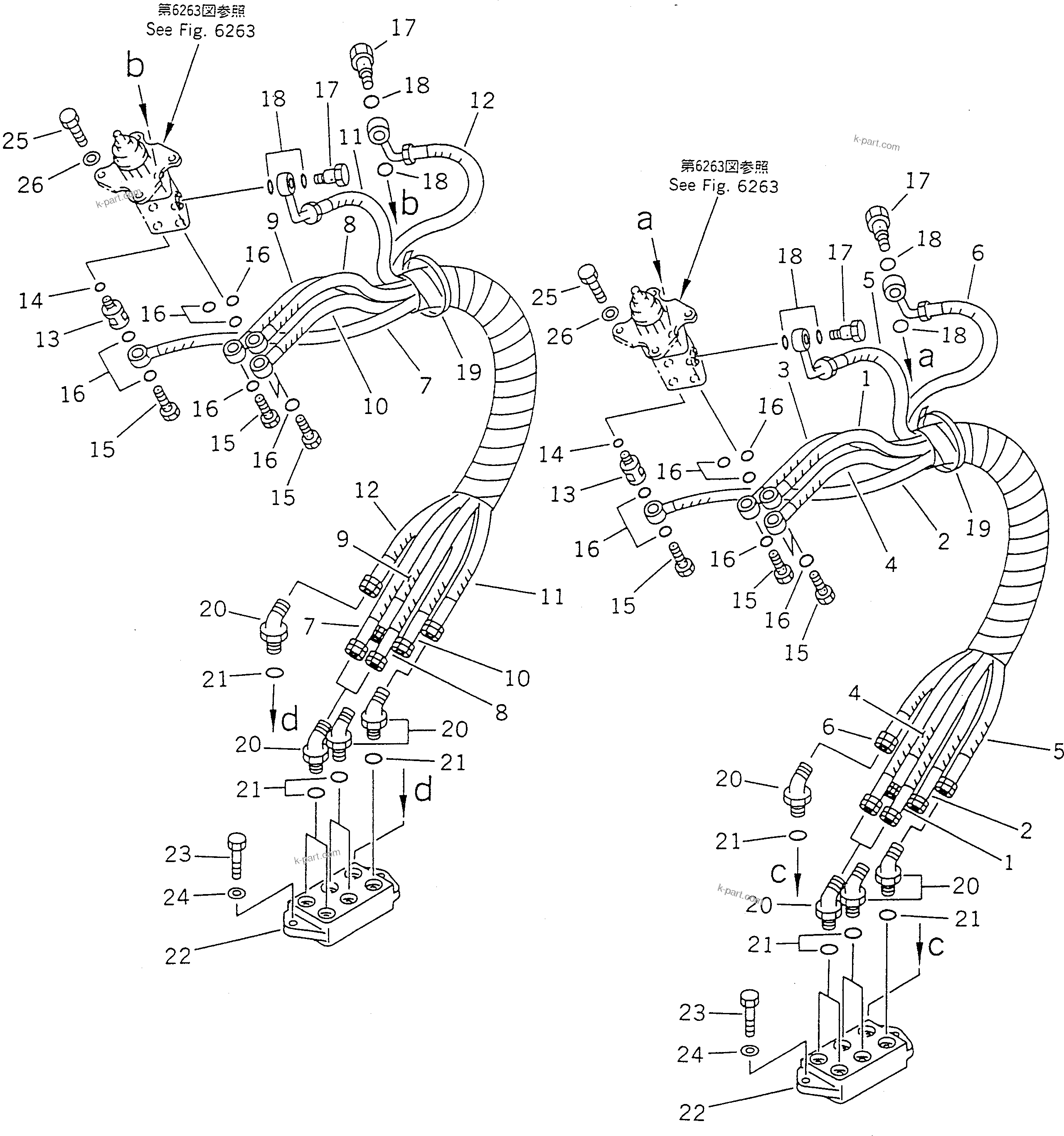 Komatsu parts book diagram for PC100-5 S/N 28001-UP: HYDRAULIC PIPING (P.P.C. VALVE TO/ FROM BLOCK) (FOR WRIST CONTROL LEVER)(#28001-32401)