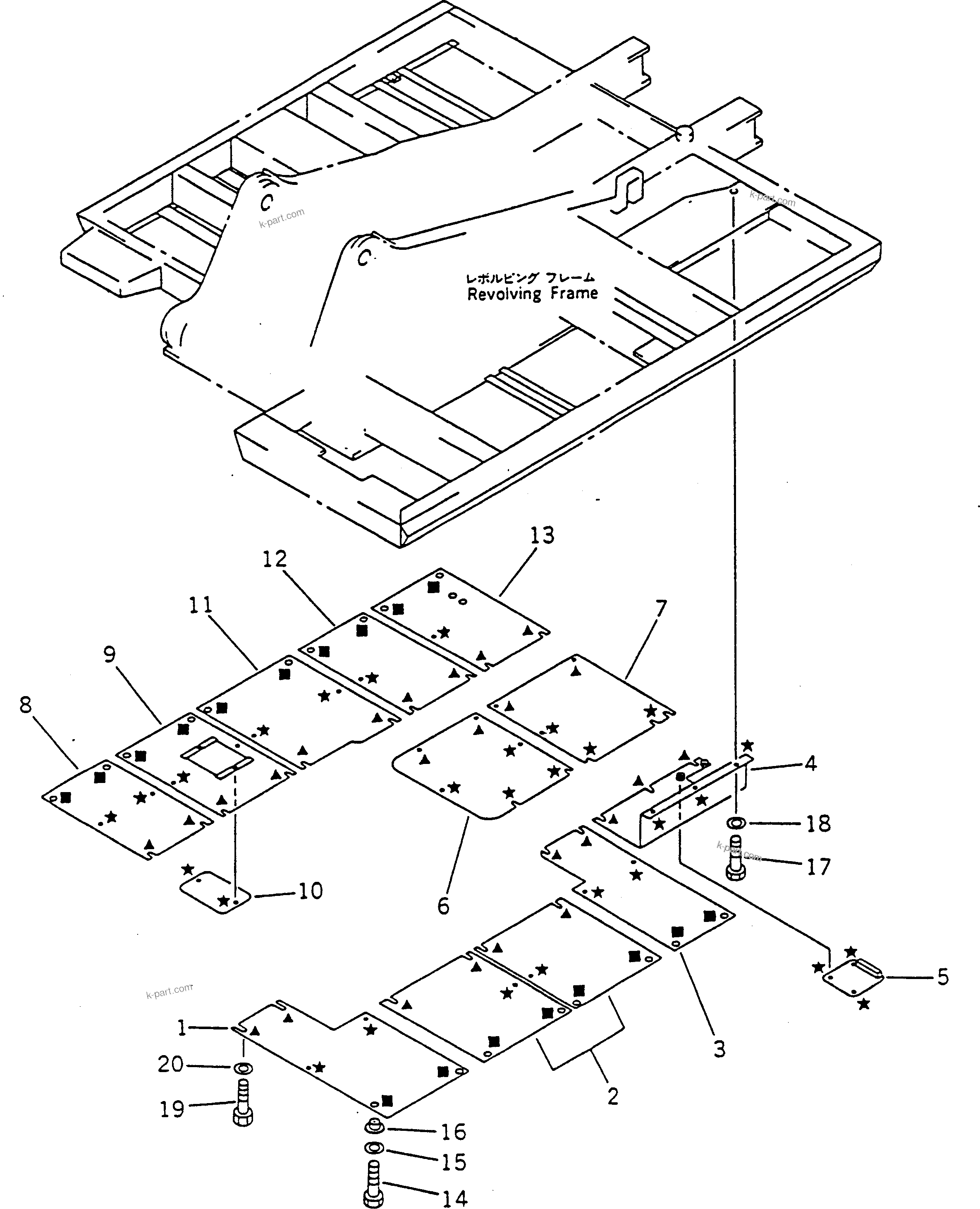 Komatsu parts book diagram for PC100-5 S/N 28001-UP: REVOLVING FRAME FULL UNDER COVER(#29806-32401)