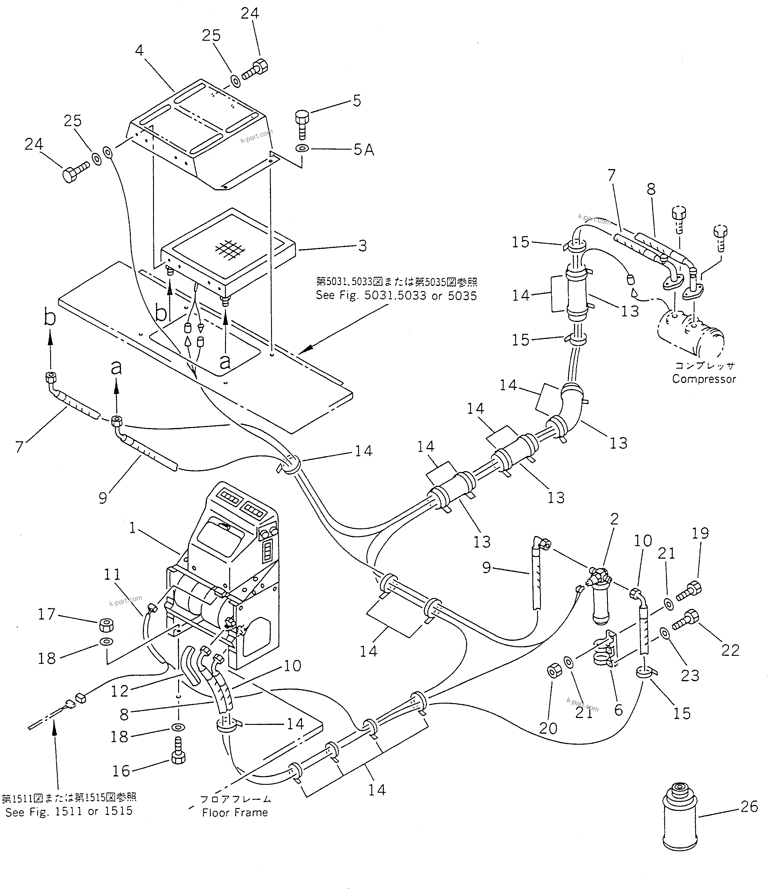 Komatsu parts book diagram for PC100-5 S/N 28001-UP: CAR COOLER AND PIPING(#30083-32401)