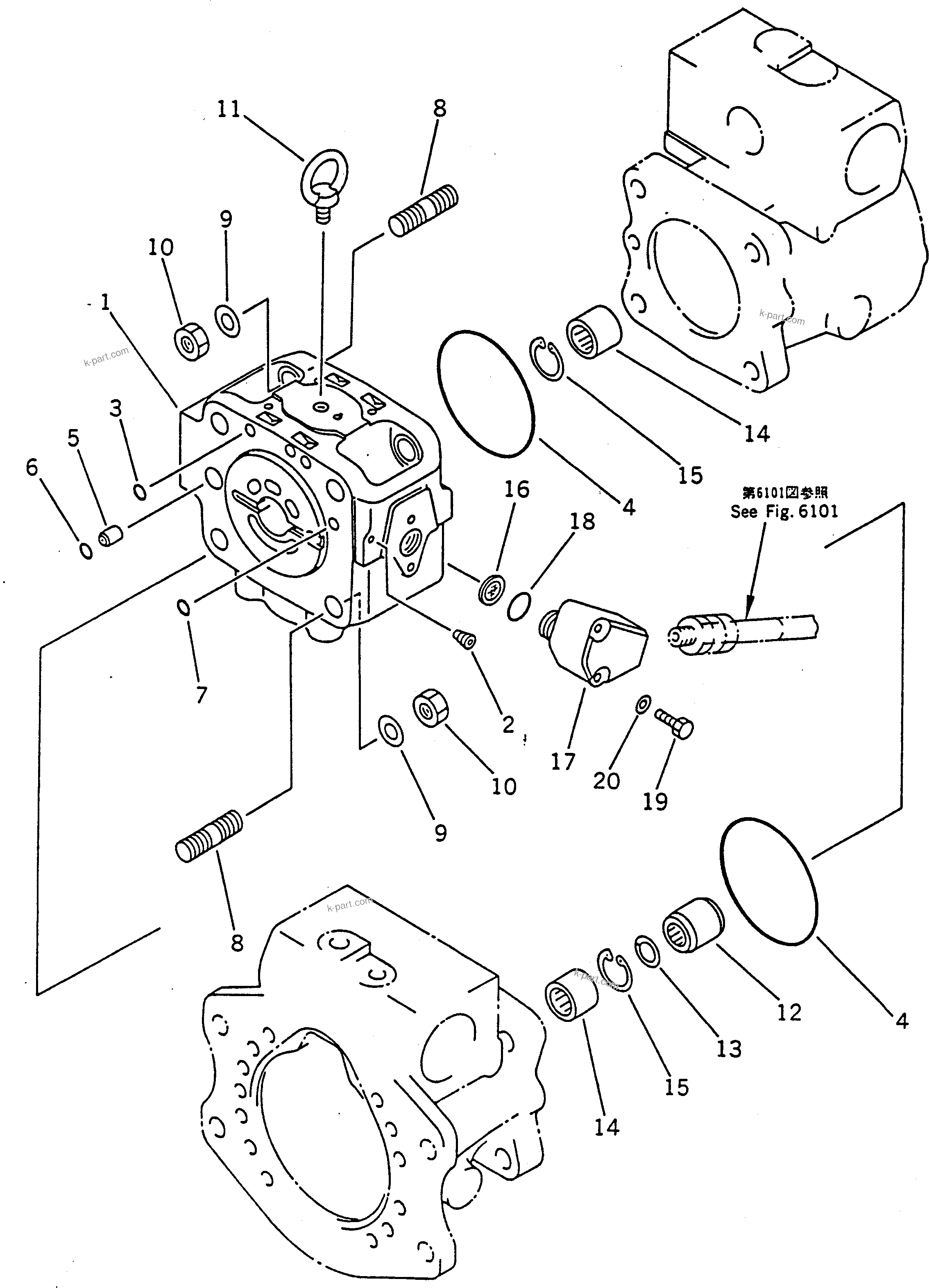 Komatsu parts book diagram for PC100-5 S/N 28001-UP: HYDRAULIC PUMP (PUMP SUB ASS'Y 3/5) (4/15)