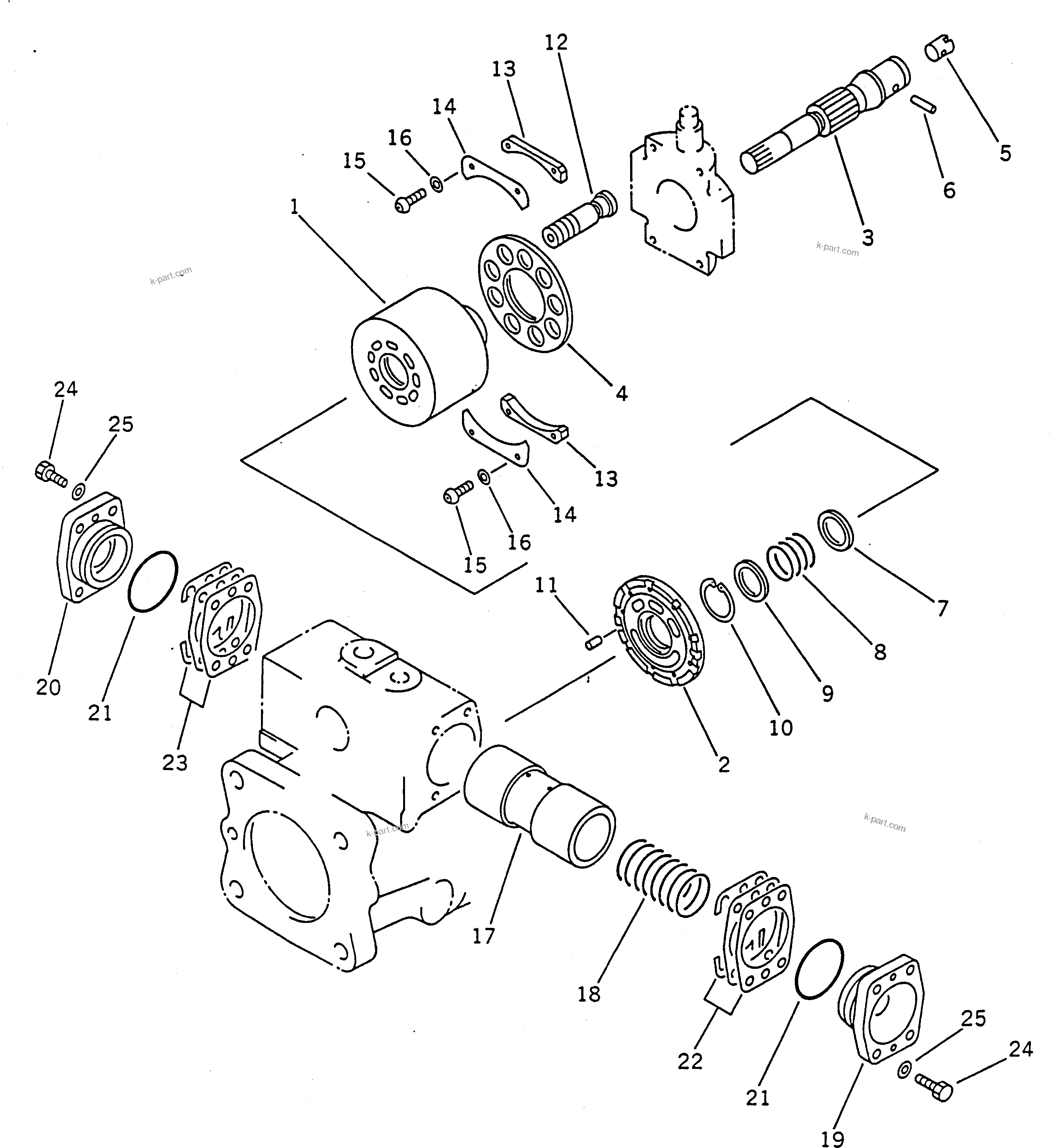Komatsu parts book diagram for PC100-5 S/N 28001-UP: HYDRAULIC PUMP (PUMP SUB ASS'Y 5/5) (6/15)