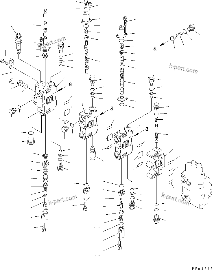 Komatsu parts book diagram for PC100-5 S/N 28001-UP: HYDRAULIC CONTROL VALVE L.H. (1/4) (FOR ADDITIONAL CIRCUIT LINE  ATTACHMENT)
