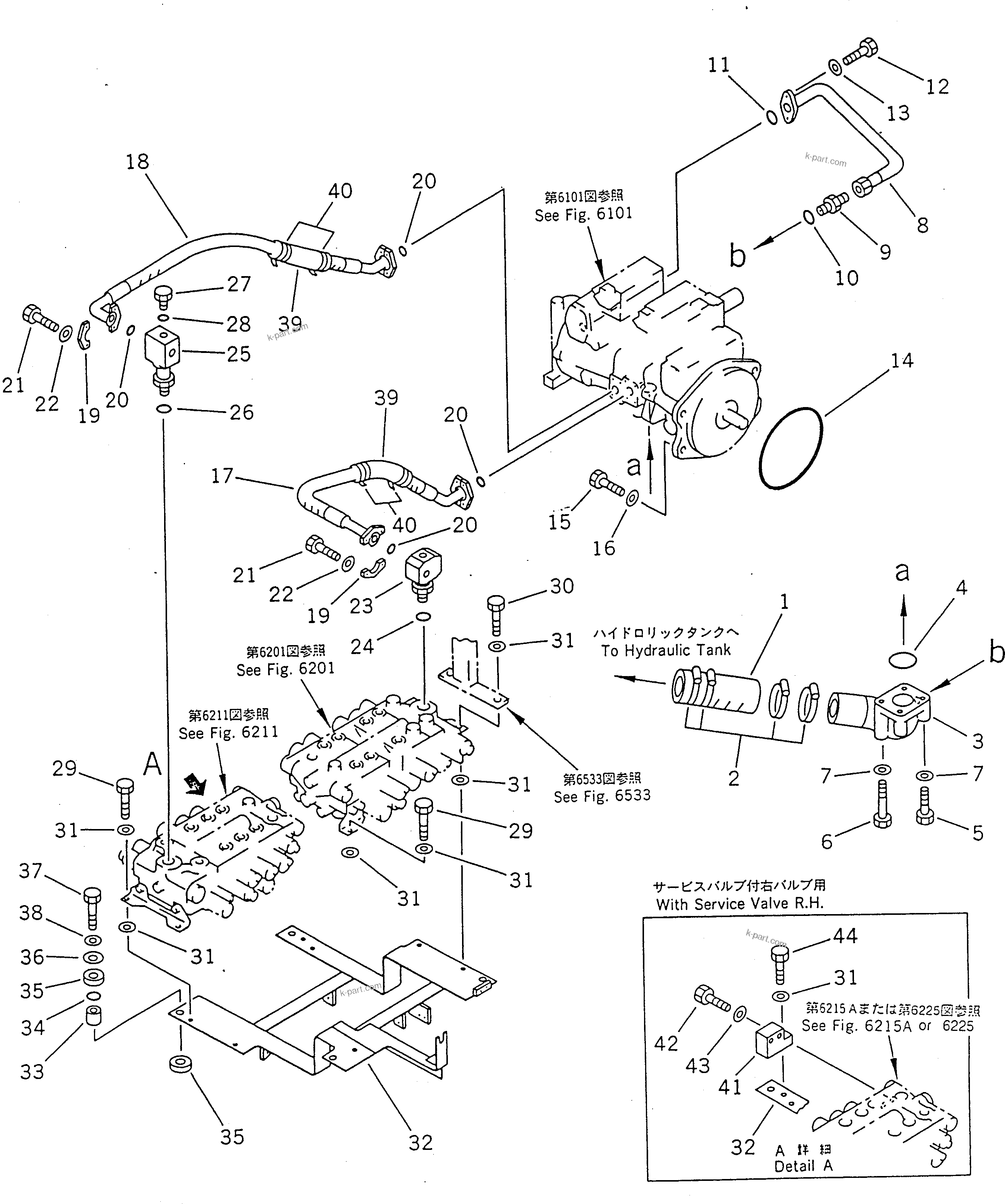 Komatsu parts book diagram for PC100-5 S/N 28001-UP: HYDRAULIC PIPING (SUCTION AND DELIVERY LINE)