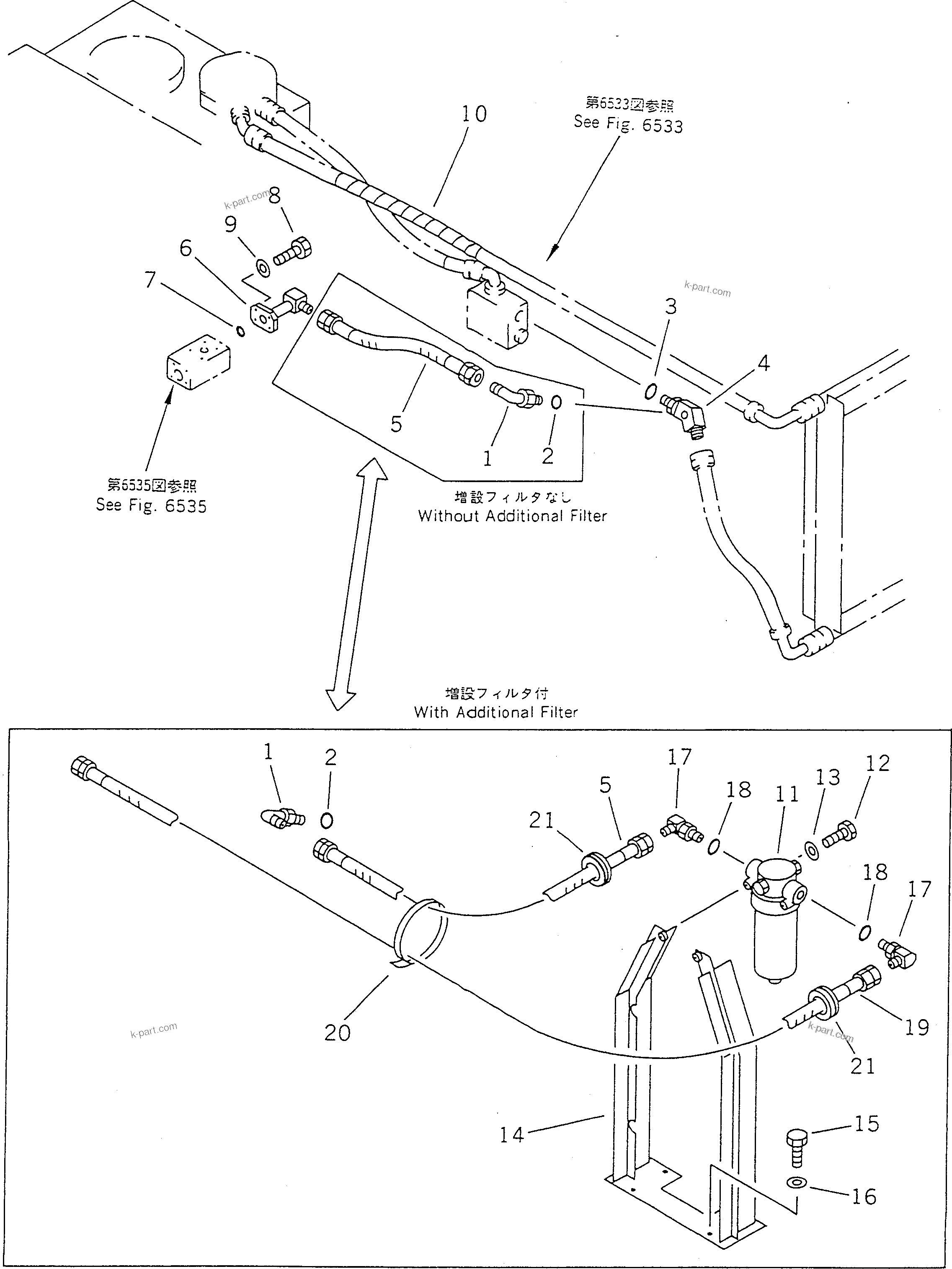 Komatsu parts book diagram for PC100-5 S/N 28001-UP: HYDRAULIC PIPING (OIL COOLER AND RETURN LINE) (2/2)              (FOR BRAKER AND OTHER ATTACHMENT)(#28001-32401)