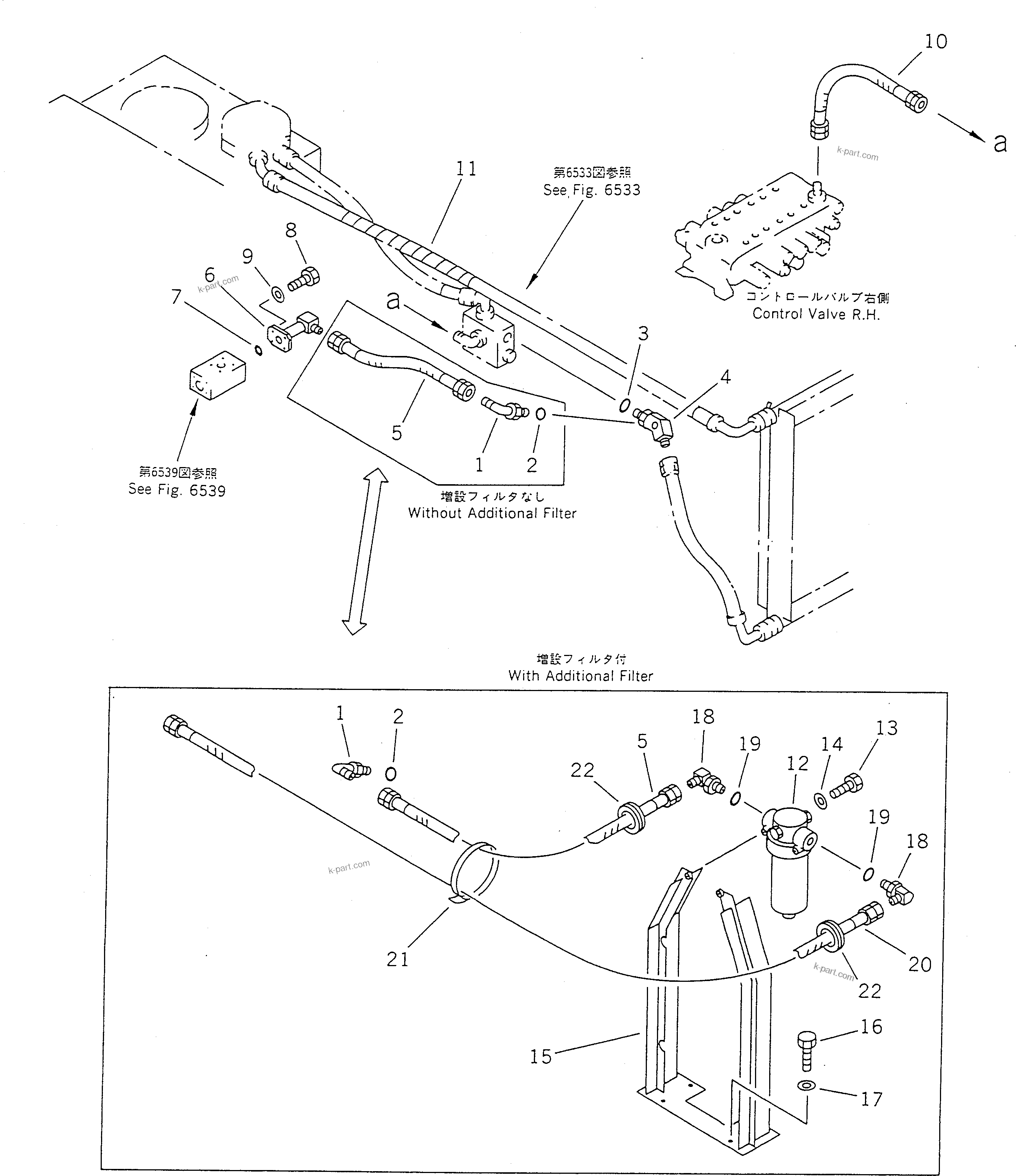 Komatsu parts book diagram for PC100-5 S/N 28001-UP: HYDRAULIC PIPING (OIL COOLER AND RETURN LINE) (2/2)              (FOR CRUSHER AND OTHER ATTACHMENT)(#28001-32401)