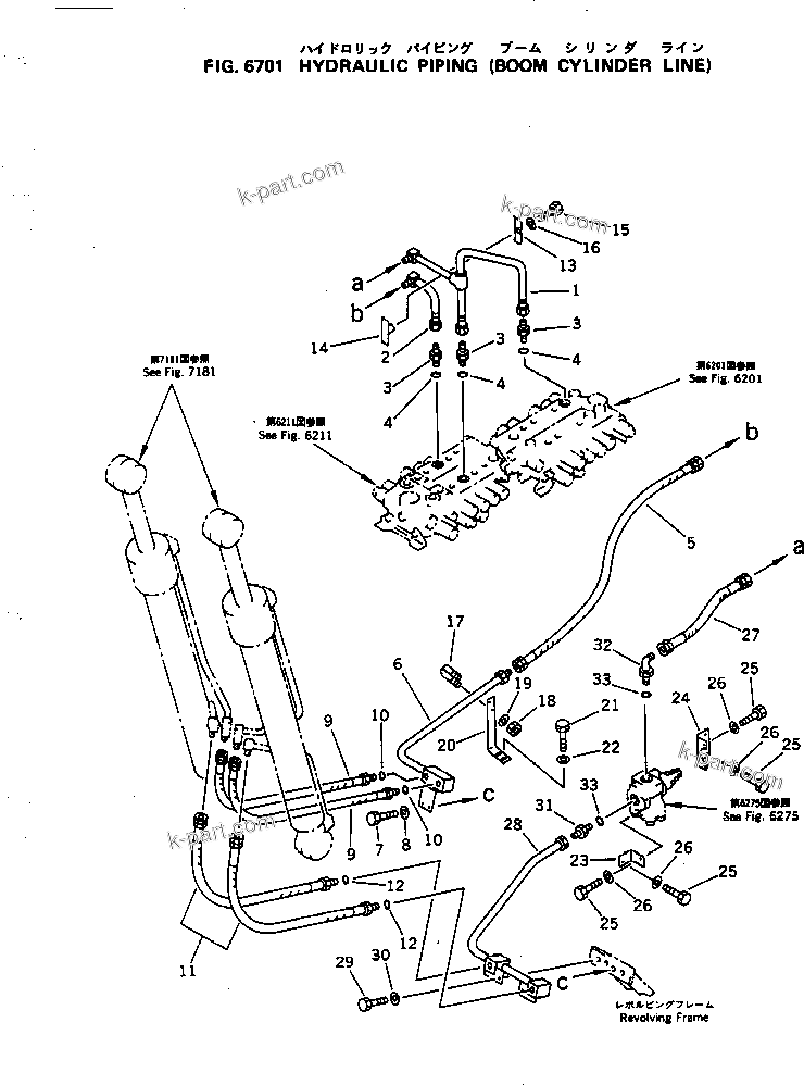 Komatsu parts book diagram for PC100-5 S/N 28001-UP: HYDRAULIC PIPING (BOOM CYLINDER LINE)
