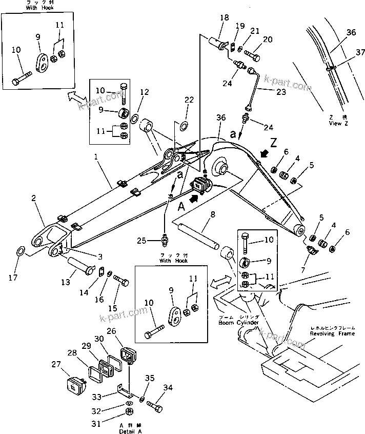 Komatsu parts book diagram for PC100-5 S/N 28001-UP: BOOM(#28001-29805)