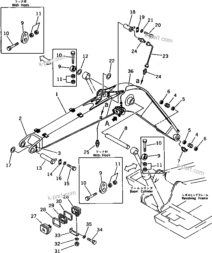 Komatsu parts book diagram for PC100-5 S/N 28001-UP: BOOM (EXCEPT JAPAN)(#32402-)