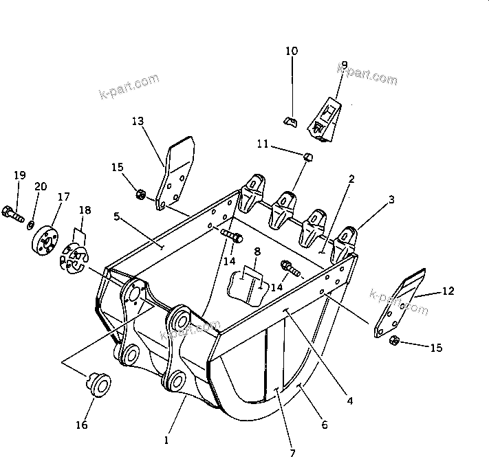 Komatsu parts book diagram for PC100-5 S/N 28001-UP: REINFORCED BUCKET ? 0.4M3 WIDTH 830MM (VERTICAL PIN TYPE)