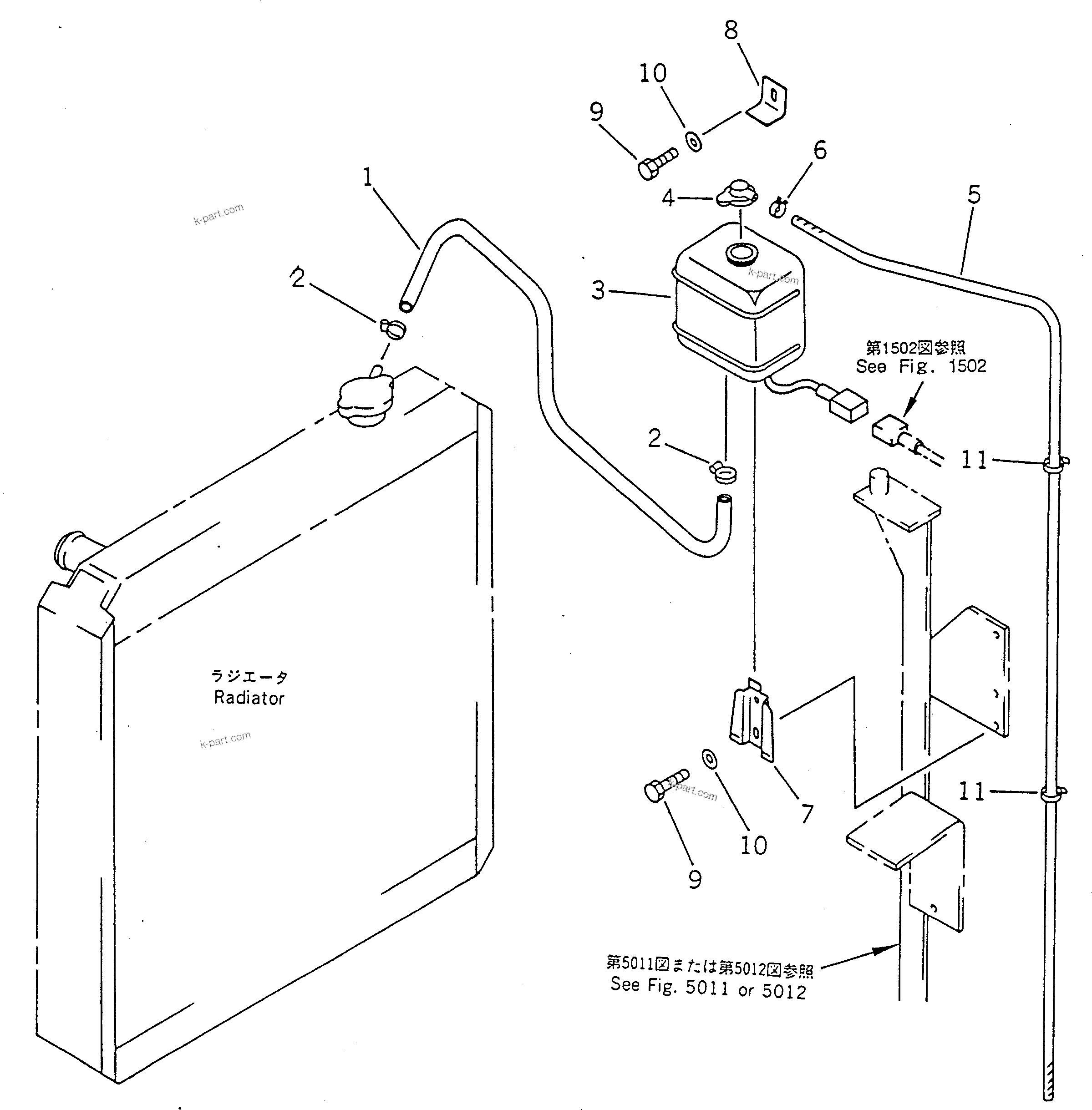 Komatsu parts book diagram for PC100-5 S/N 28001-UP: RESERVE TANK AND PIPING(#28001-32401)