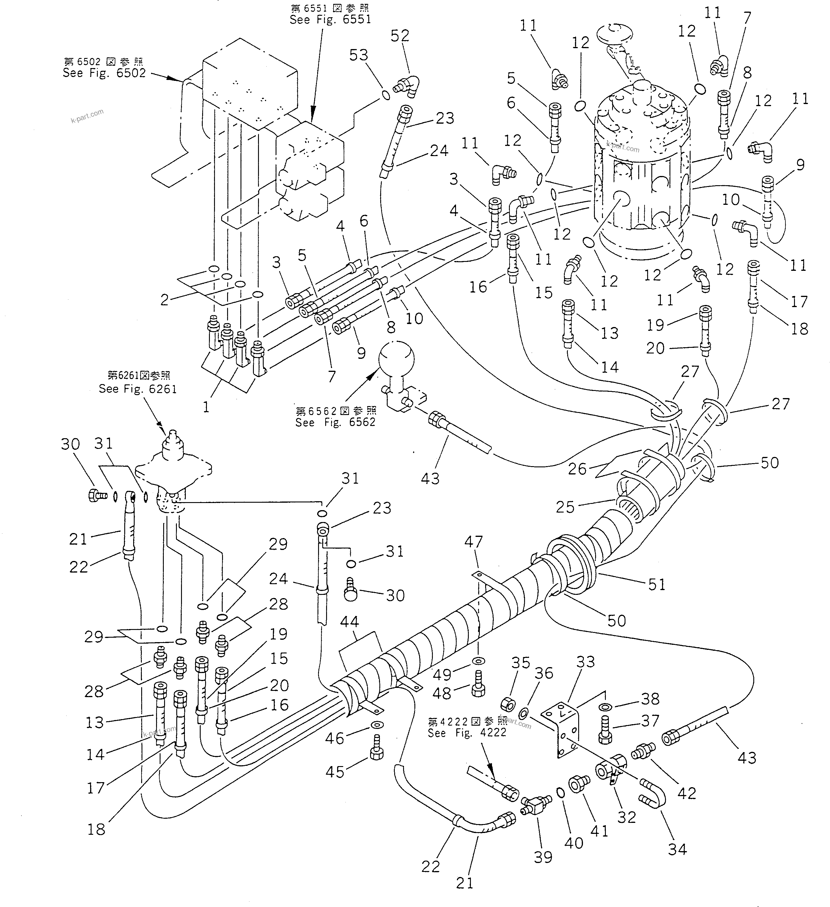Komatsu parts book diagram for PC100-5 S/N 28001-UP: HYDRAULIC PIPING (WORK EQUIPMENT CONTROL ? L.H.) (FOR LONG LEVER  CONTROL)(MULTI PATTERN) (FOR JAPAN)(#29806-29992)