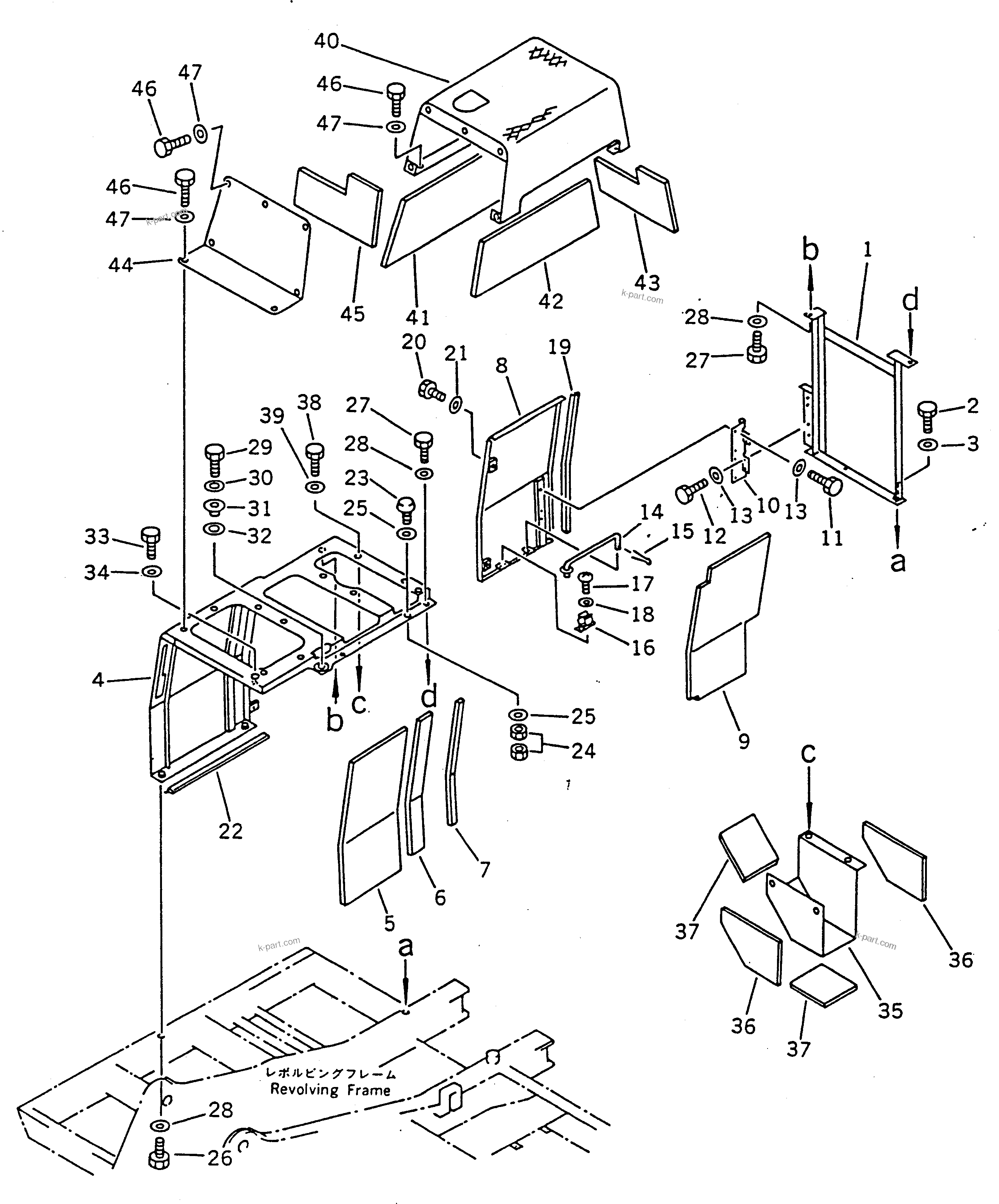 Komatsu parts book diagram for PC100-5 S/N 28001-UP: RIGHT SIDE COVER (PC100SS)(#28001-32401)