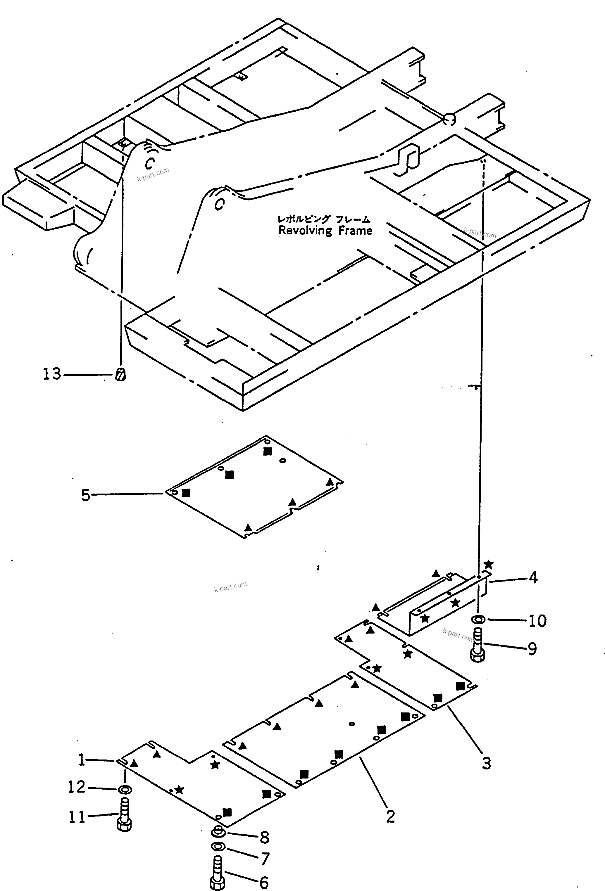 Komatsu parts book diagram for PC100-5 S/N 28001-UP: REVOLVING FRAME UNDER COVER