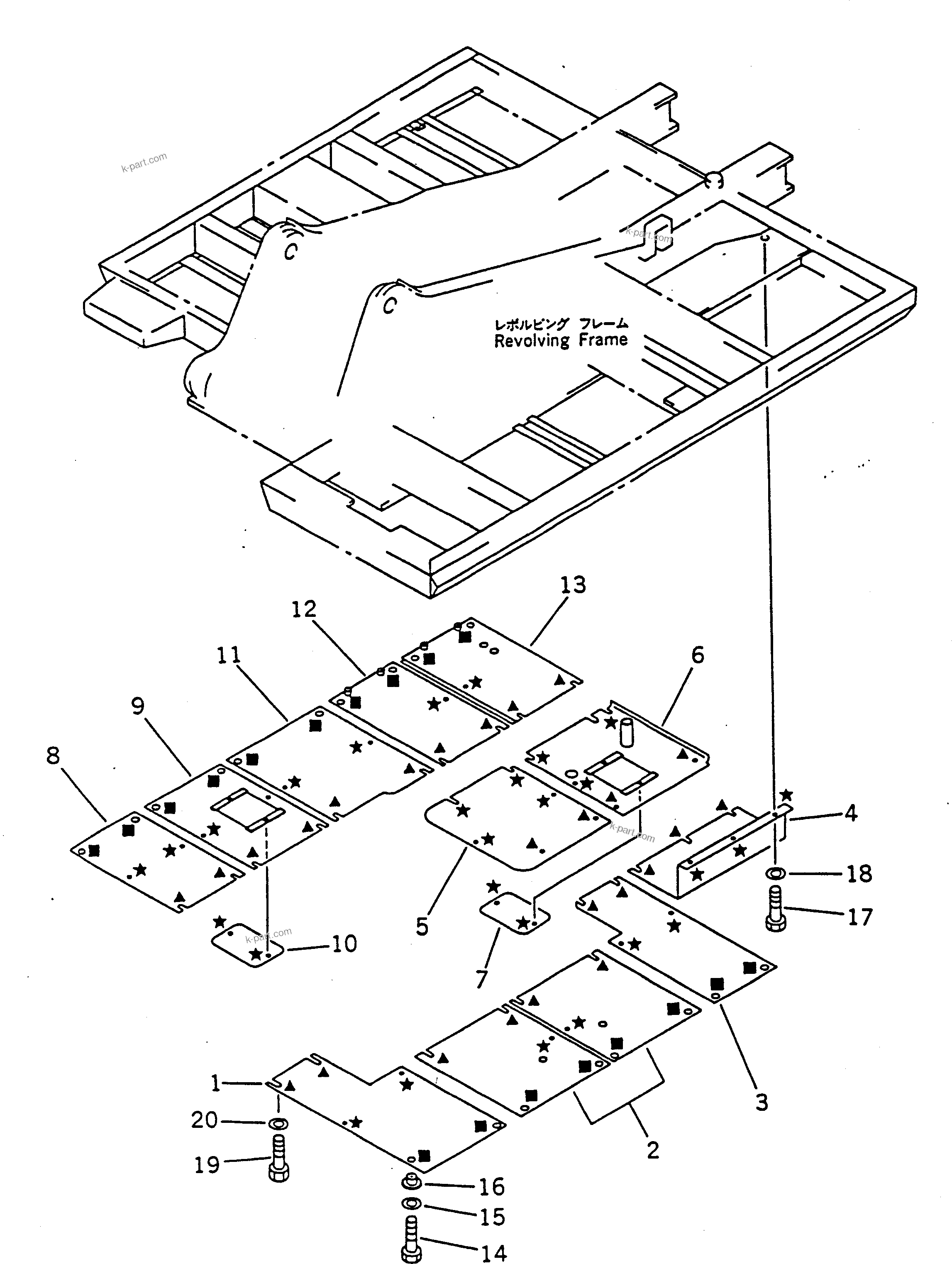 Komatsu parts book diagram for PC100-5 S/N 28001-UP: REVOLVING FRAME FULL UNDER COVER(#32402-)