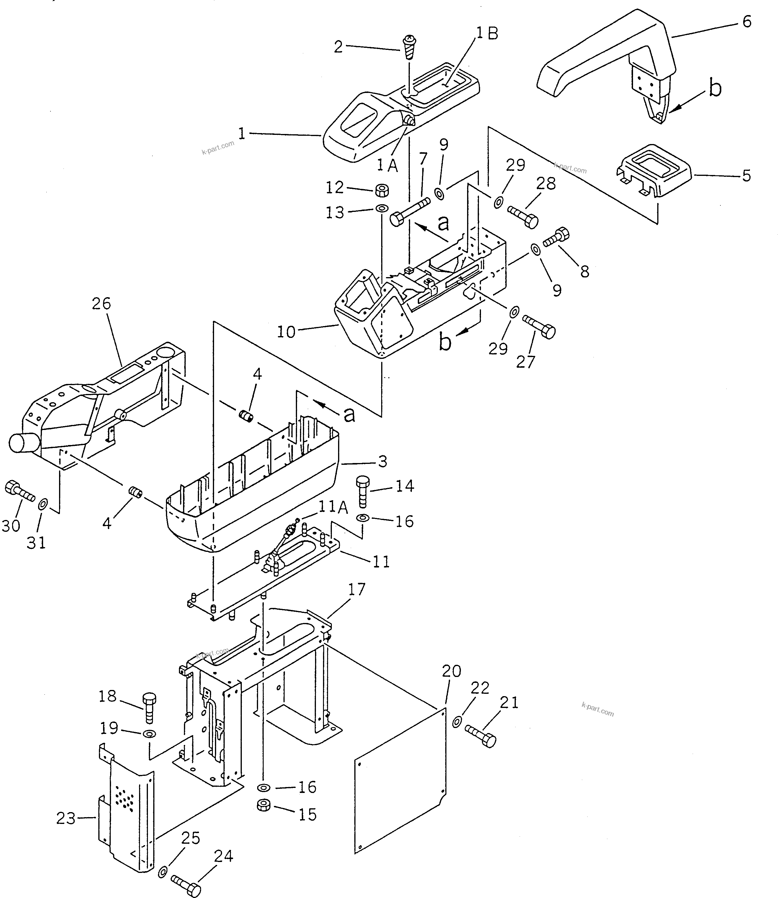 Komatsu parts book diagram for PC100-5 S/N 28001-UP: RIGHT STAND AND LEVER (FRONT) (FOR WRIST CONTROL LEVER)